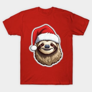 Christmas Sloth Wearing Santa Hat T-Shirt